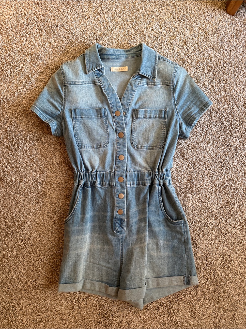 Altar'd State Light Blue Denim Button-Up Romper